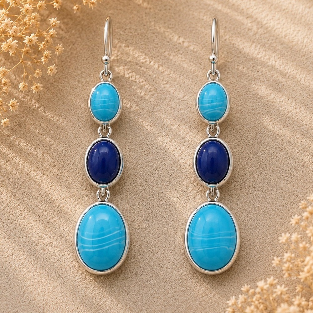 Liz Claiborne High Tide Blue Faux Turquoise Drop Earrings Sample New Unworn